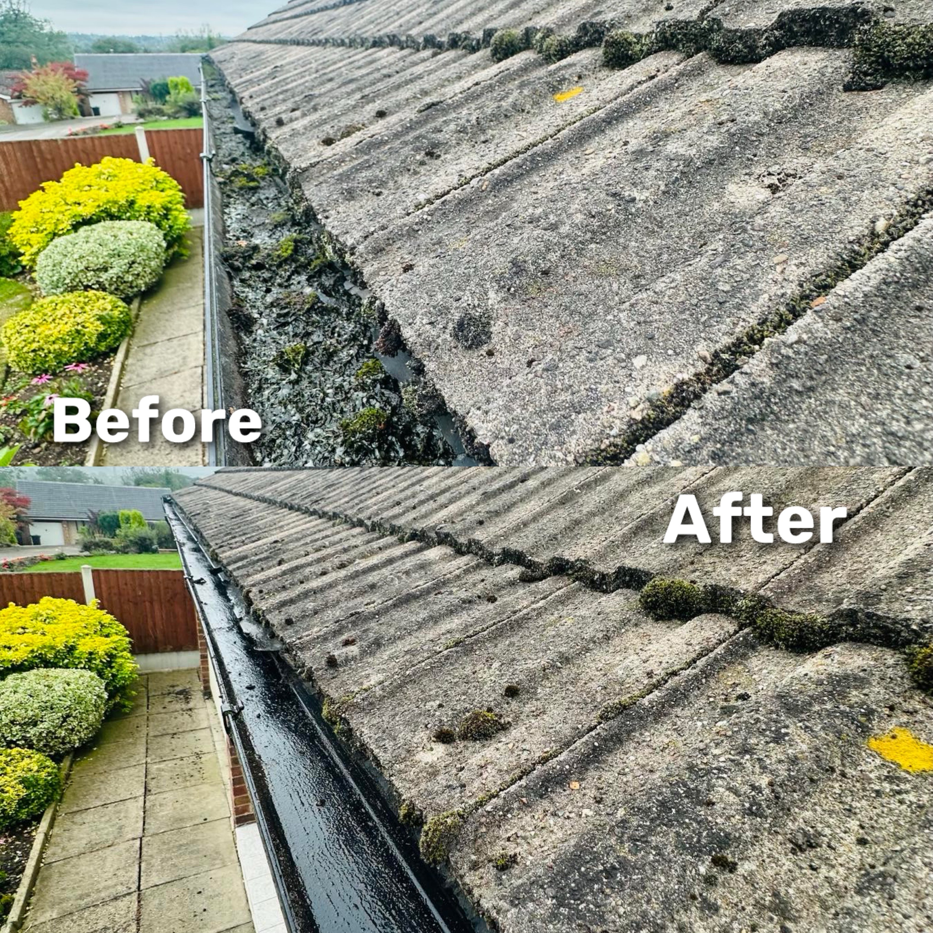 Gutter cleaning before and after